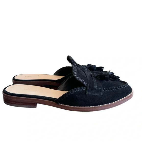 Nine West Black Suede Leather Tasseled Flat Mules Womens size 8.5 - Picture 7 of 13